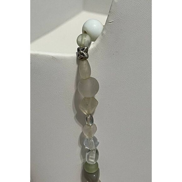 Long Beaded Statement Fashion Necklace White Green - Picture 3 of 11